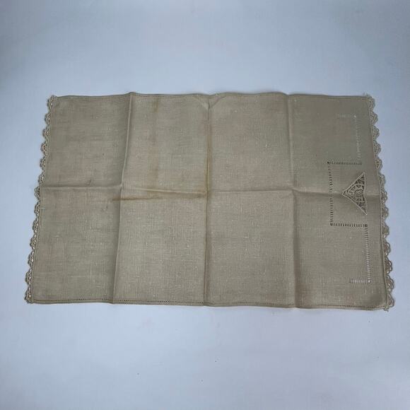 Vintage Tea Towel Embroidered Lace Scrollwork 22x14 Large Table Doily Linens - Picture 2 of 8